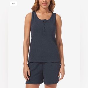 NWOT - Tommy John heathered navy Henley tank and high waist short set - size L